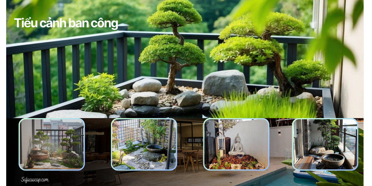 Tiểu cảnh giúp không gian ban công trở nên xanh mát và trong lành hơn