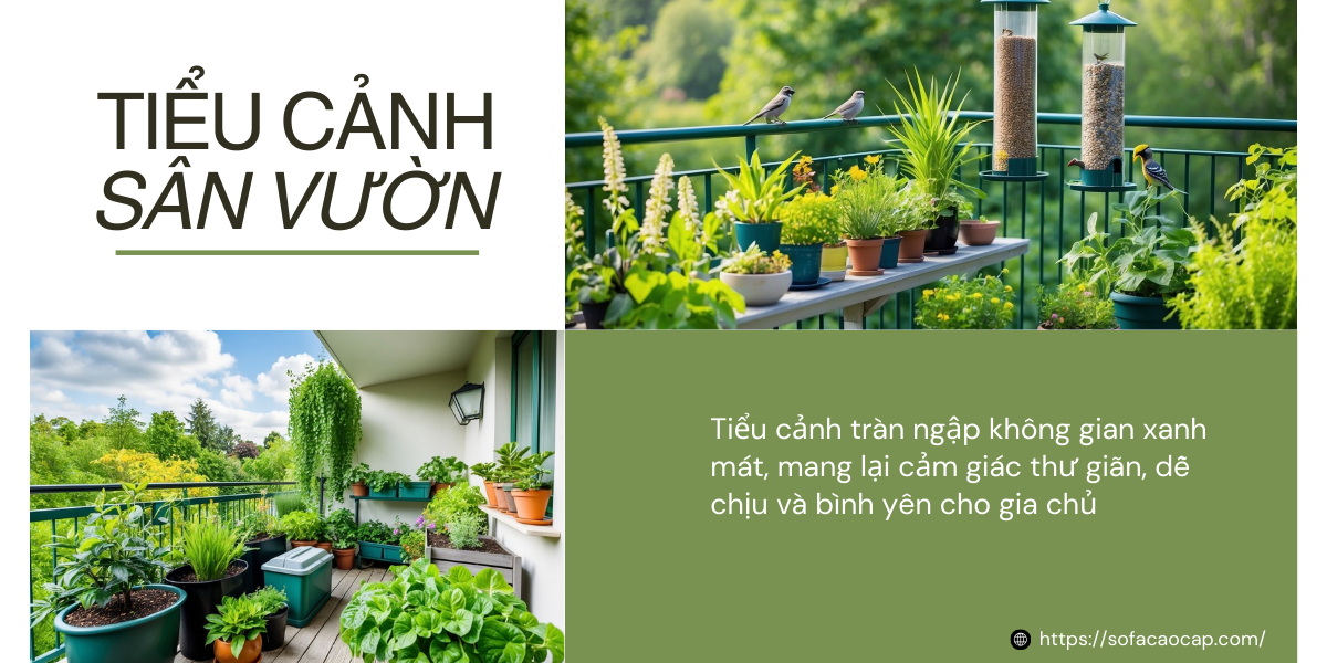Tiểu cảnh sân vườn giúp ban công trở nên độc đáo, xanh mát hơn