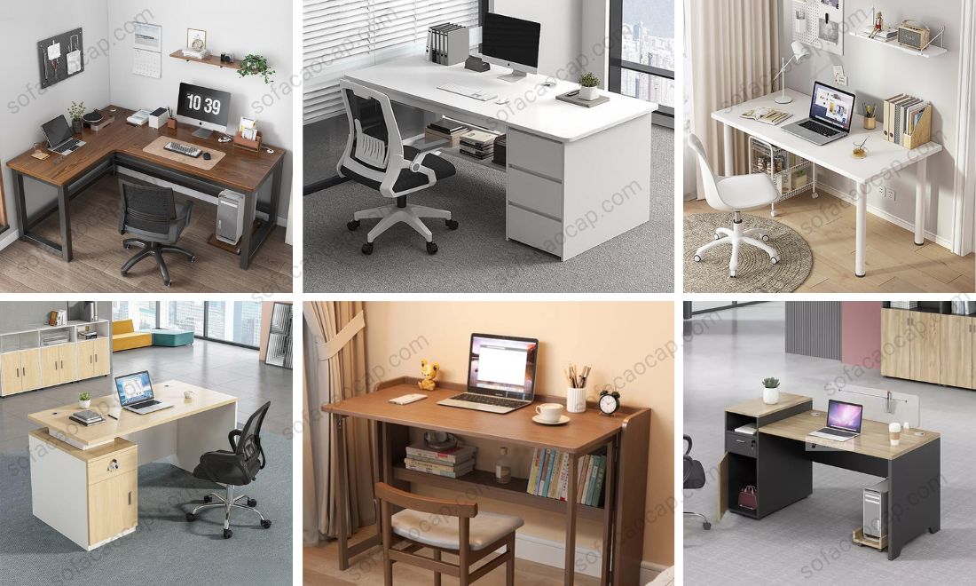 Moda mang tới cho khách hàng bộ sưu tập bàn làm việc ở nhà với đủ kiểu dáng như: Chữ L, chữ I, chữ U, bàn gấp, bàn nâng, hạ/ bàn có kệ/ ngăn kéo,...