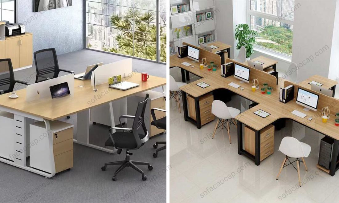 Bàn làm việc bằng gỗ sáng màu kết hợp hộc tủ di động tiện lợi 