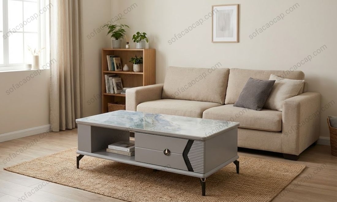 Mẫu 2 - Bàn trà mặt đá kết hợp ngăn kéo thông minh, tiện lợi 