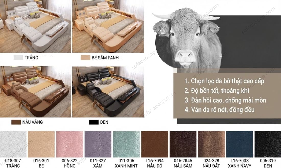 Màu sắc và chất liệu của giường ngủ massage cao cấp GMX047
