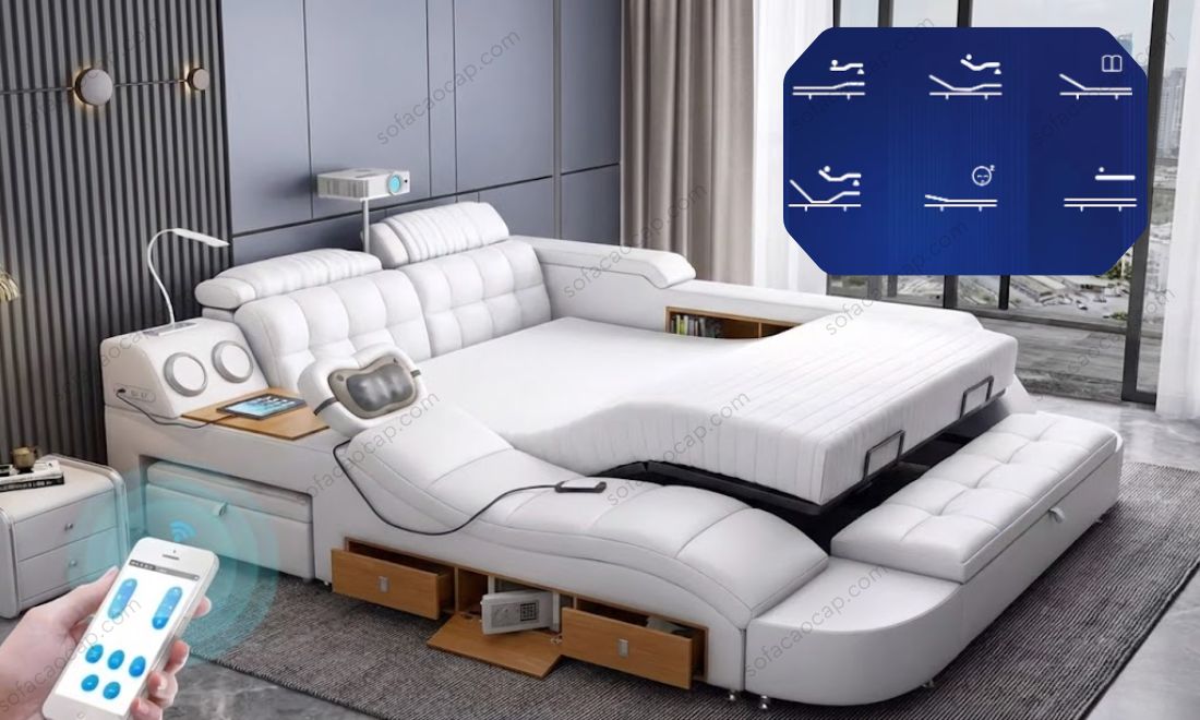 Giường ngủ đa năng nhập khẩu GMX022 cho phép tùy chỉnh độ cao của đệm theo mong muốn 