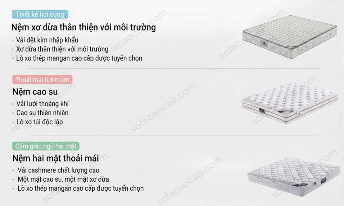 Các loại đệm đi kèm giường ngủ mát xa hiện đại GM24 mà Moda mang tới cho khách hàng 