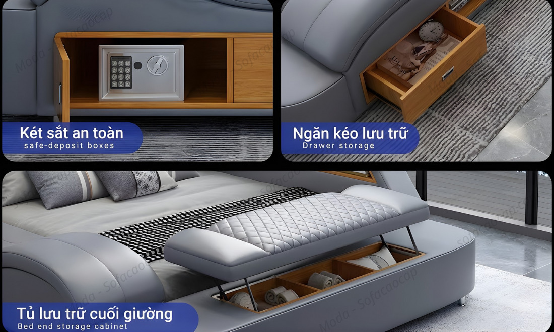 Những vị trí trên giường có thể dùng làm nơi cất chứa đồ đạc 