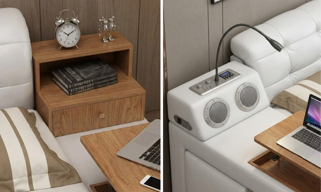 Kệ tủ đầu giường và loa bluetooth với âm thanh sống động đi kèm giường 