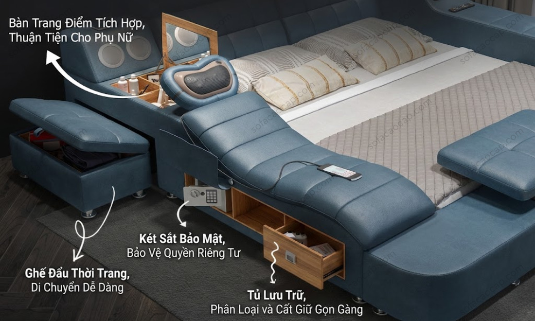 Giường ngủ mát xa thông minh GM043 đi kèm nhiều tiện ích phụ khác 