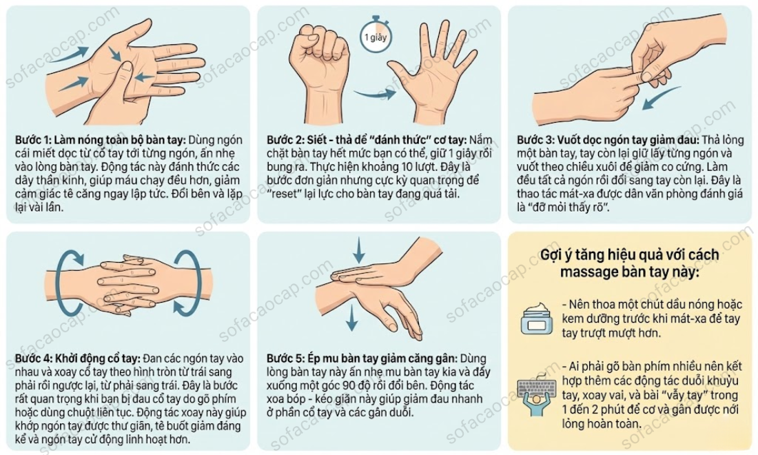 Thực hiện đúng các bước hướng dẫn trên, tay bạn sẽ giảm đau, tê bì rõ rệt 
