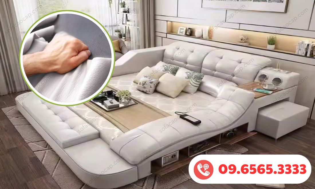 Giường thông minh đa năng GM45 càng dùng càng bóng đẹp nhờ lớp da bò Ý mềm mịn