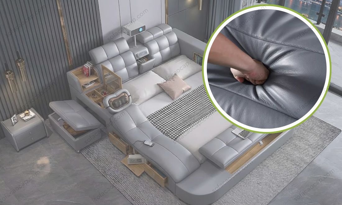 Giường ngủ massage cao cấp đa năng GMX044 được boc da thật 100% 