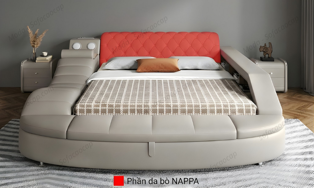 Giường ngủ thông minh GM037 có ghế mát xa này được bọc bằng da cao cấp 