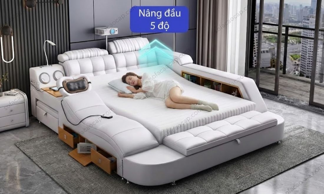 Với chế độ nâng phần đệm đầu giường lên 5 độ, chị nhà không còn lo anh nhà ngáy to, phá giấc ngủ của mình mỗi đêm 