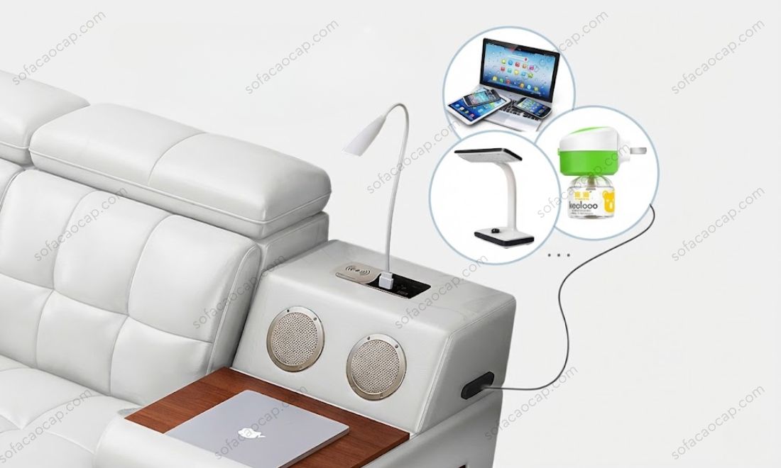 Trên giường ghế massage đa năng GMX 046 có ổ cắm điện tiện lợi 