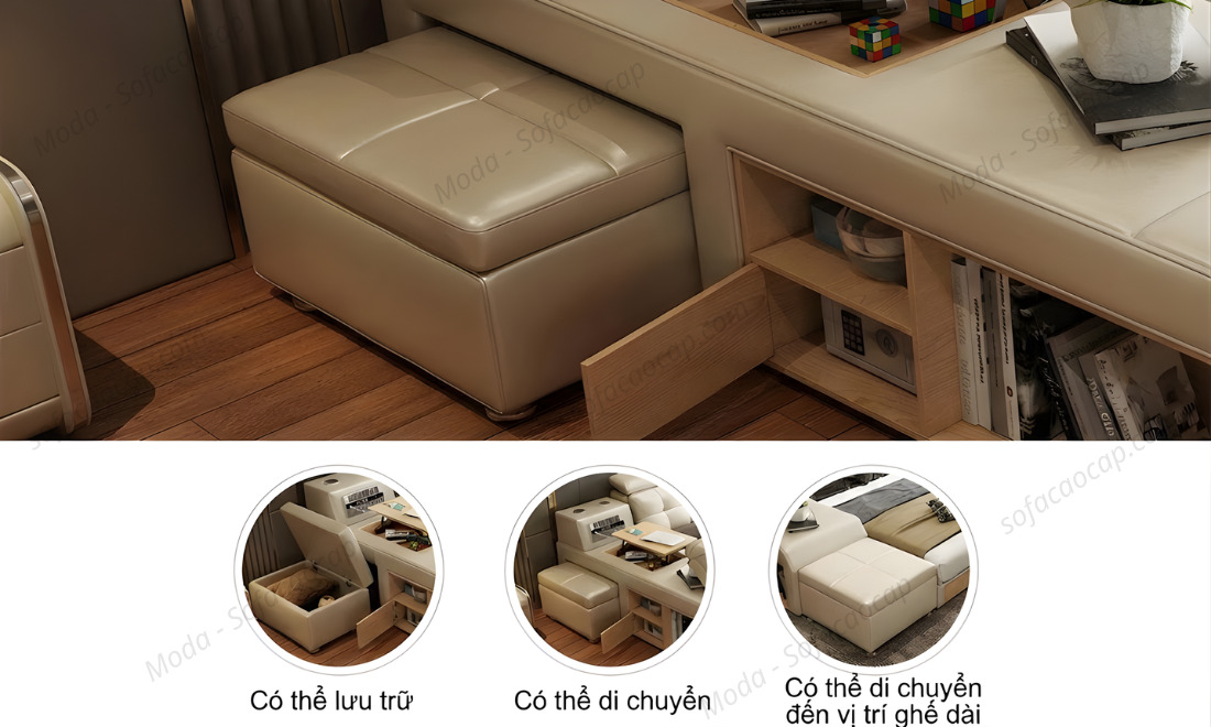 Giường ngủ thông minh tích hợp ghế mát GM039 có ghế đôn đầu giường 