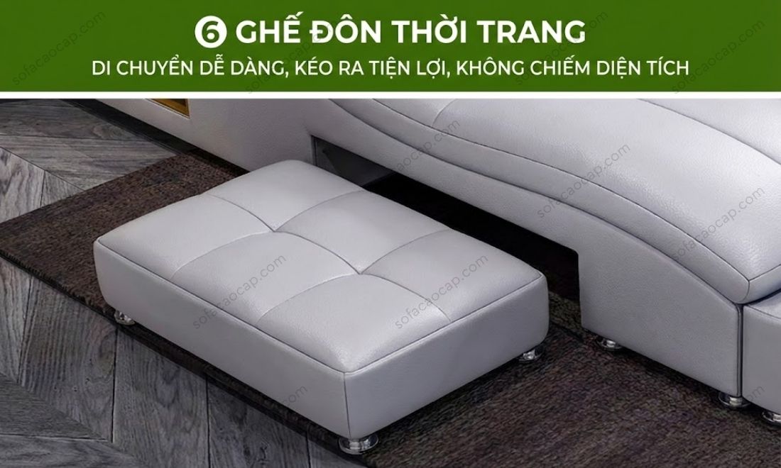 Ghế đôn nhỏ xinh với bánh xe ẩn bên dưới giúp di chuyển không gây tiếng động.