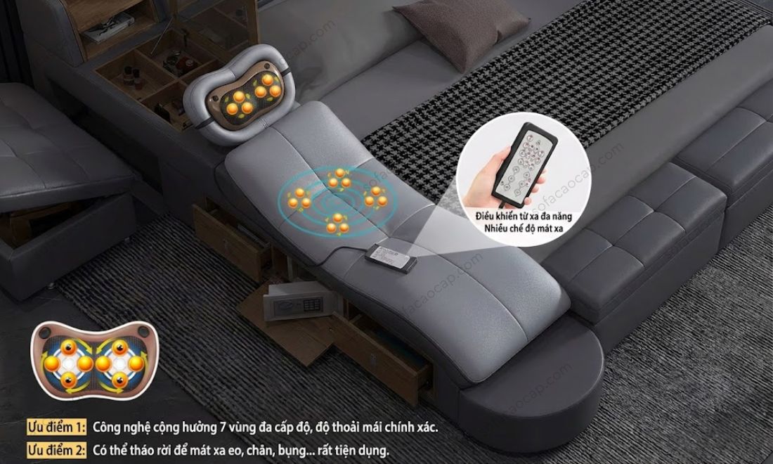 Giường thông minh GMX044 tích hợp ghế mát xa thông minh và gối mát xa tháo rời linh hoạt 