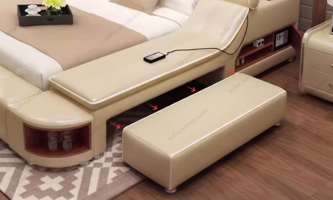 Ghế ngồi dưới gầm ghế massage GMX049 được thiết kế với chiều cao lý tưởng, thích hợp làm nghế gồi khi làm móng hoặc đeo giày vào chân. 