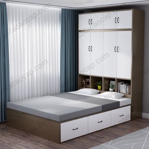 Giường Hộp Gỗ Công Nghiệp Kết Hợp Tủ Quần Áo Đẹp, Giá Rẻ
