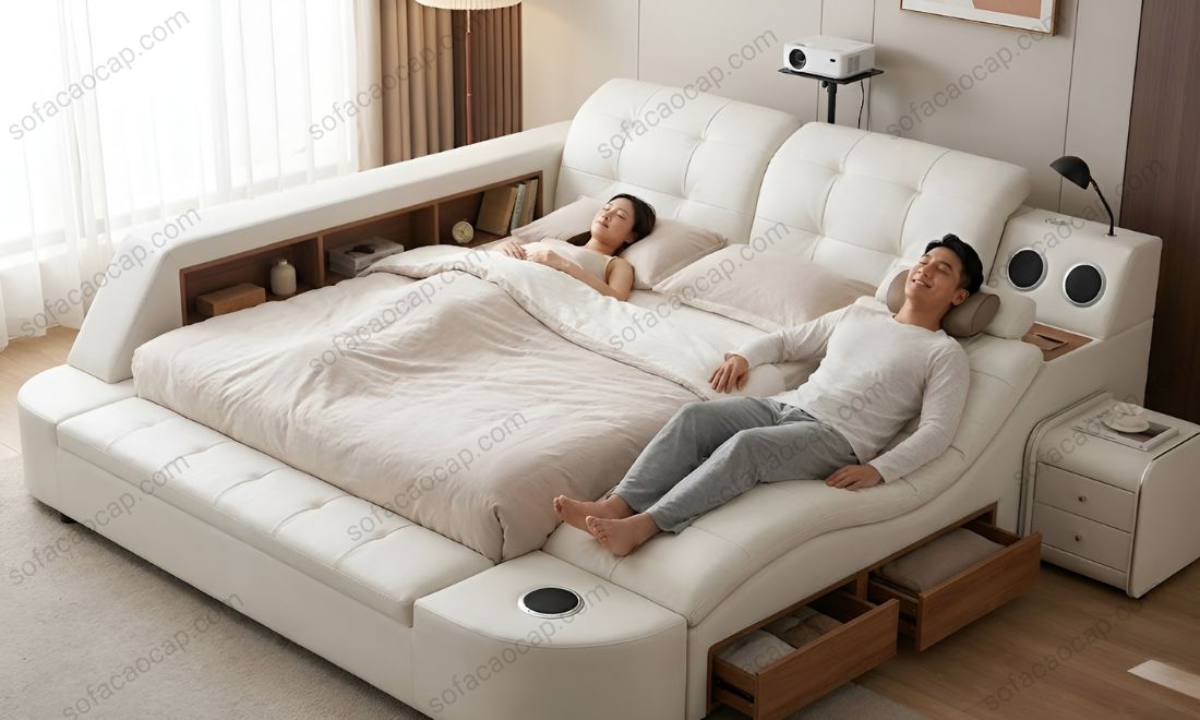 Bạn vừa có thể nghỉ ngơi, vừa nằm massage, thư giãn ngay trên 1 chiếc giường của nhà Moda 