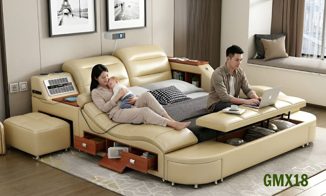 Giường cao cấp có ghế mát có máy lọc không khí ở phía đầu giường - 