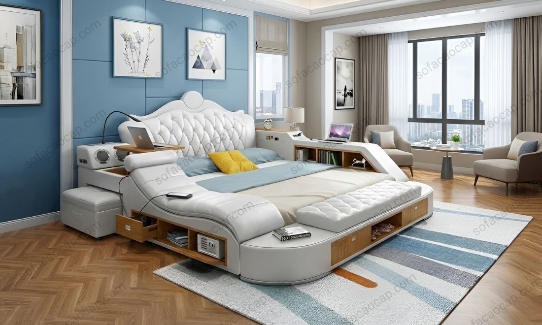 Giường massage mang lại trải nghiệm mát xa, thư giãn ngay tại nhà mà chẳng cần phải tốn thời gian, tốn tiền ra tiệm spa 