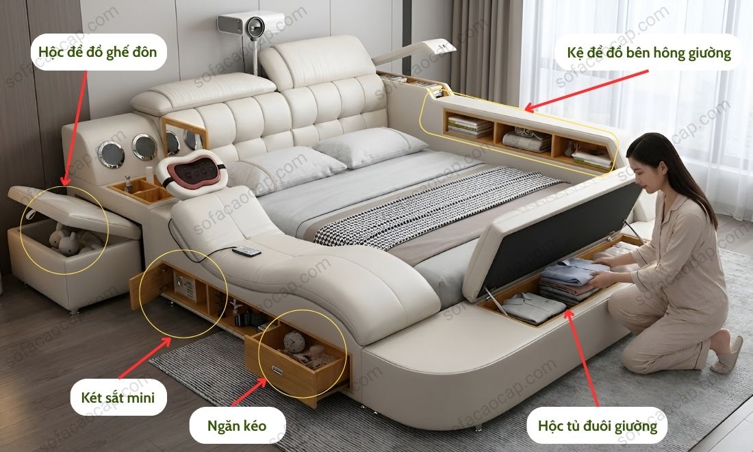 Không chỉ là nơi để ngủ hay nằm mát xa, thư giãn, giường massage của Moda còn nhiều hộc tủ, ngăn kéo để bạn để đồ vô bên trong 