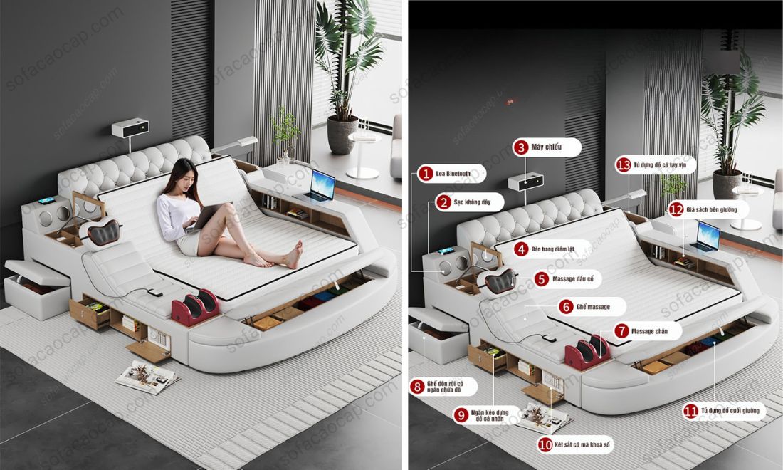 Có một chiếc giường massage thông minh tại nhà, bạn có thể: ngủ, mát xa cơ thể, giải trí, làm việc,....mọi thứ đều diễn ra trên một chiếc giường 