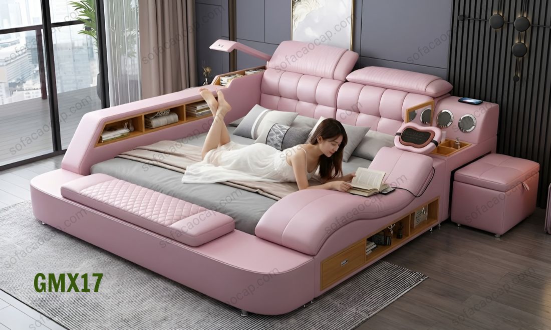 Mẫu giường ngủ đa năng tích hợp ghế massage GMX17 dành riêng cho các nàng bánh bèo, mê màu sắc ngọt ngào 
