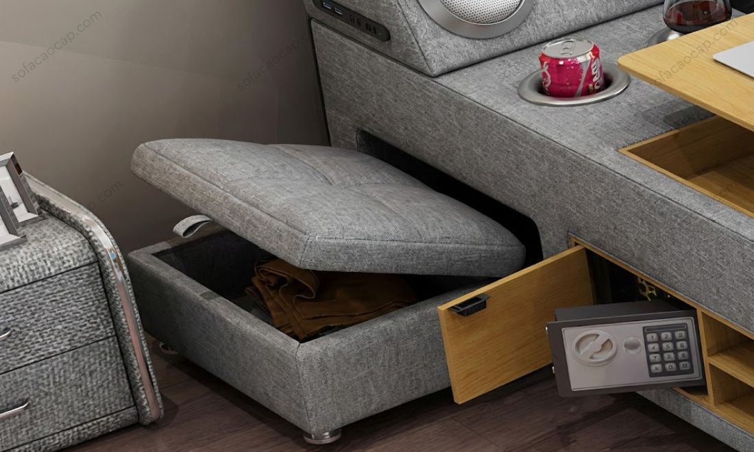 Sự kết hợp hoàn hảo giữa thẩm mỹ và công năng của chiếc ghế đôn đi kèm bộ giường thông minh GMX050.