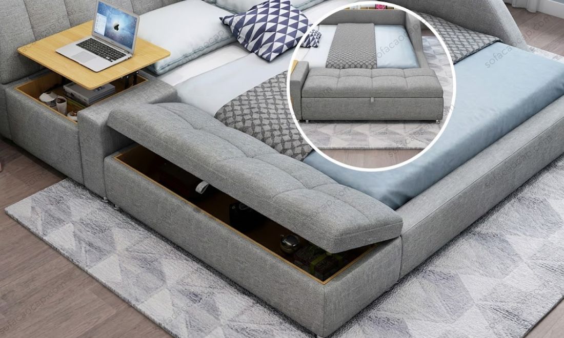 Hộc tủ rộng dưới gầm ghế ở bên hông giường ngủ đa năng GMX050