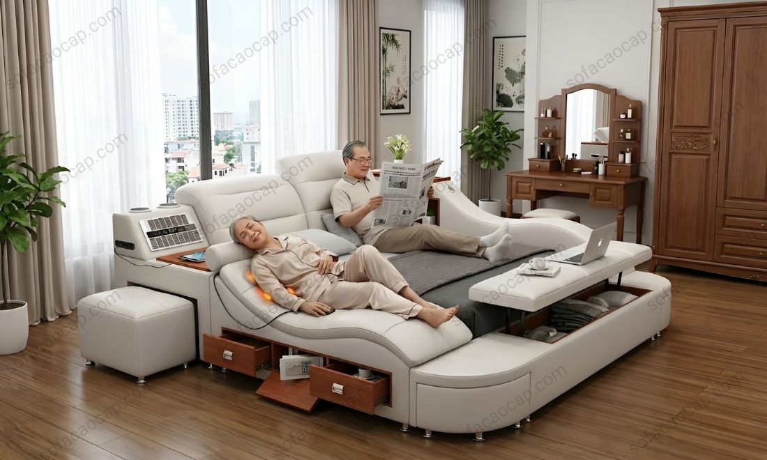 Giường massage của Nội Thất Moda giúp người già giảm đau nhức xương khớp, lưu thông khí huyết và ngủ sâu, ngon giấc hơn 
