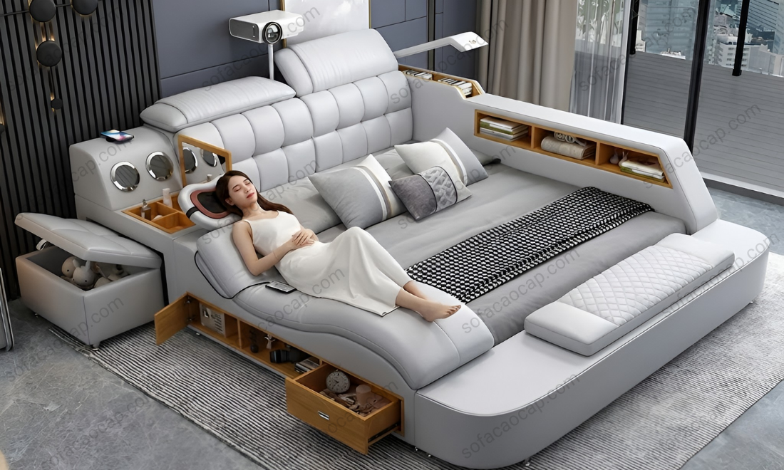 Giường ngủ mát xa GMX23 sở hữu thiết kế hiện đại, giúp nâng tầm không gian phòng ngủ 