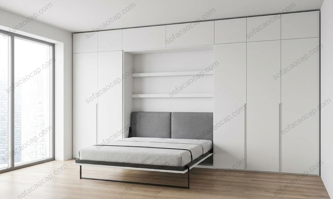 Giường ngủ khung sắt mix cùng tủ quần áo màu trắng, hợp với gia chủ yêu thích sự trang nhã, tối giản