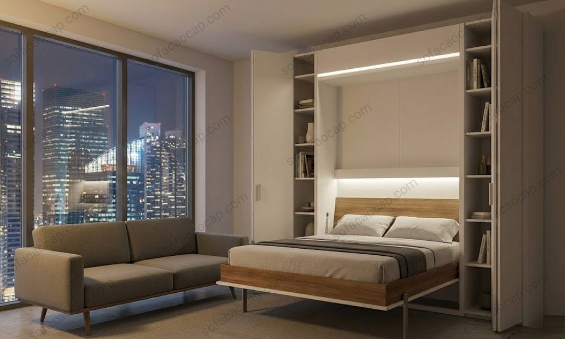 Mẫu giường có thể gấp gọn vào tường khi không sử dụng giúp tối ưu diện tích nhà ở 