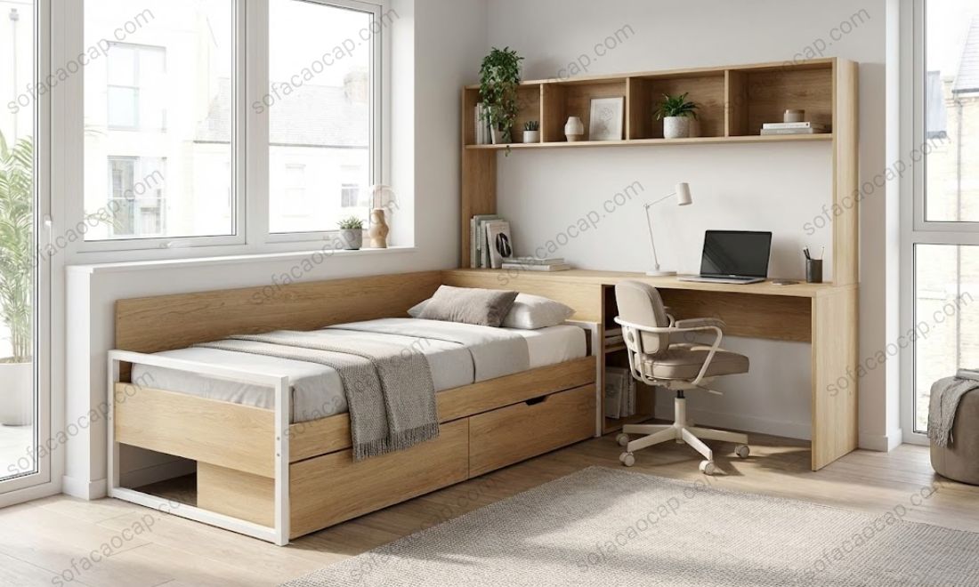Giường ngủ đơn kết hợp với bàn học/ bàn làm việc 