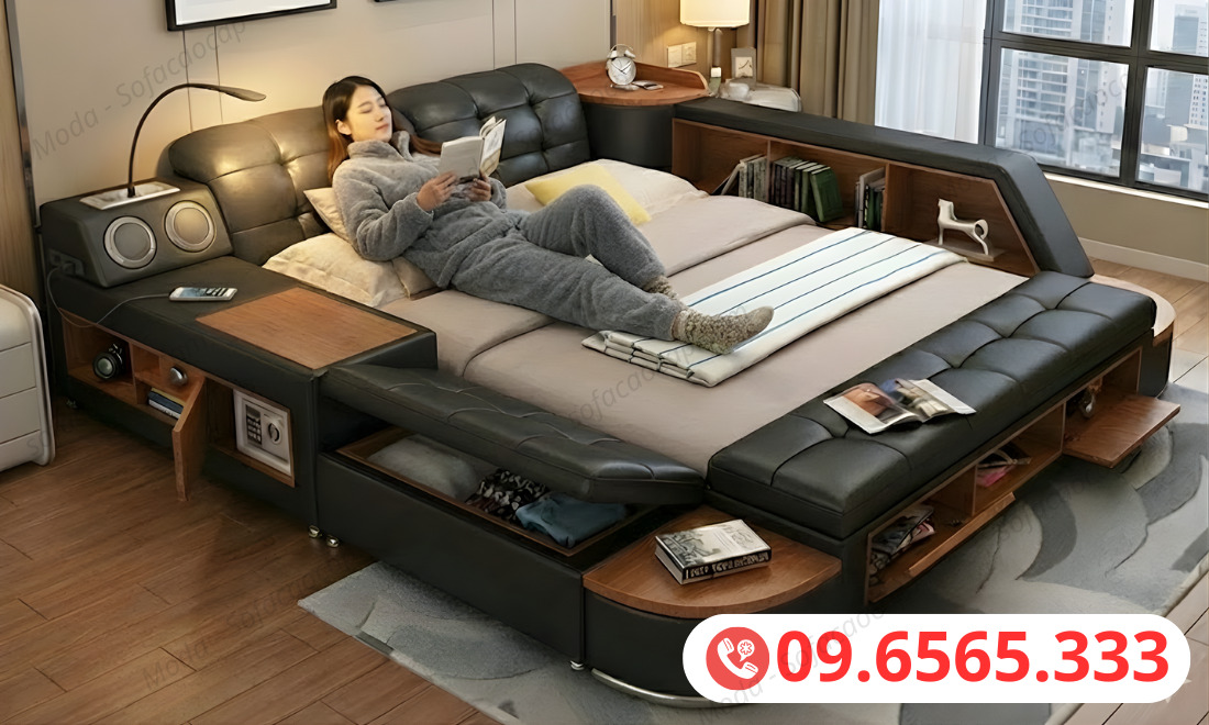 Giường ngủ thông minh nhiều công năng mã gm 035 màu đen tại nhà chị Khánh ở Chương Mỹ, Hà Nội 