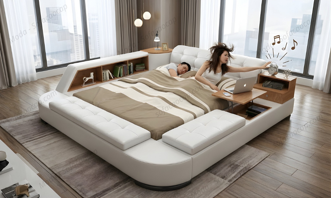 Giường ngủ thông minh cho phòng ngủ nhỏ lẫn phòng to GMX 035 màu trắng tại nhà anh Hoàng ở Lê Chân, Hải Phòng 