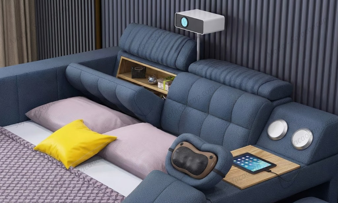 Giường thông minh GM040 có máy chiếu phim mini và tựa đầu giường êm ái 