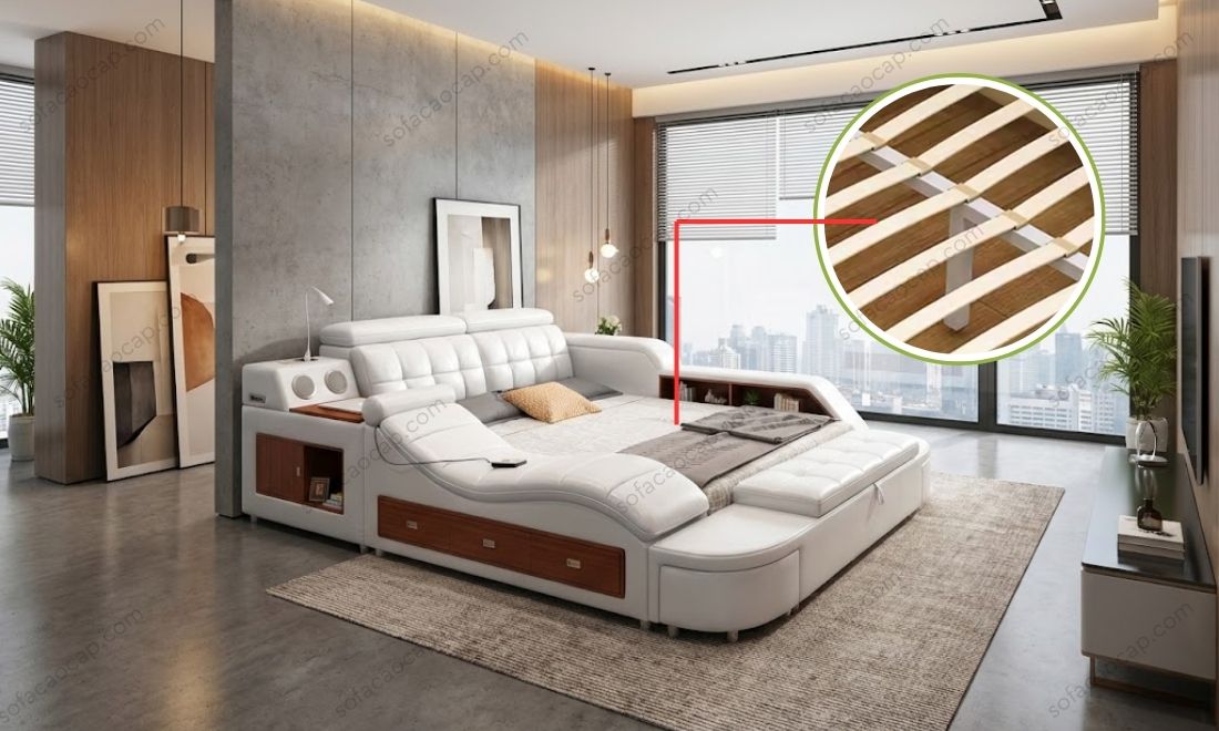 Phiên bản khung nan gỗ của giường ngủ thông minh đa năng GMX046