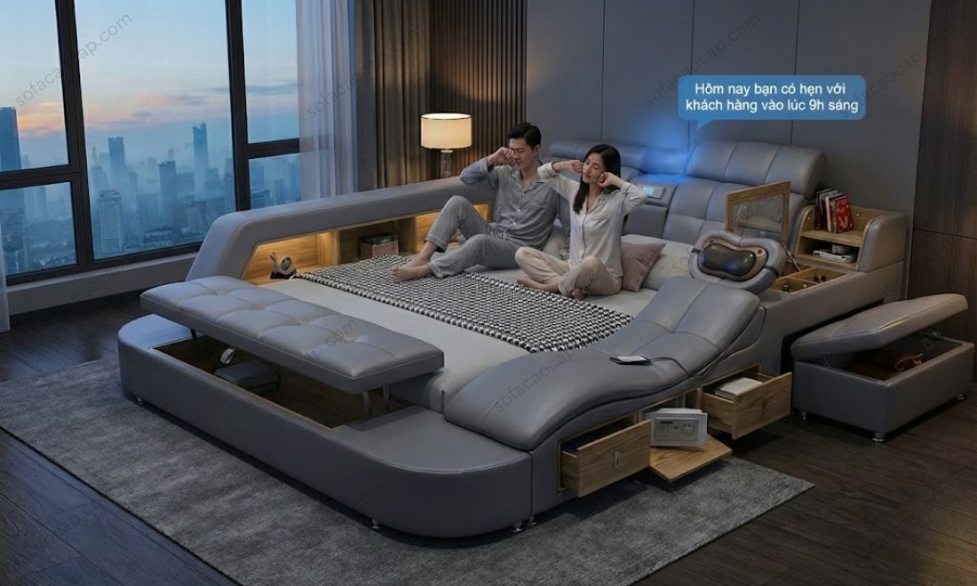 Vợ chồng anh Hoàn chia sẻ "Vợ chồng anh thích nhất là em trợ lý ảo ở phía đầu giường, nhờ nó mà không lo bị lỡ bất kỳ cuộc hẹn hay lịch trình nào trong ngày" 