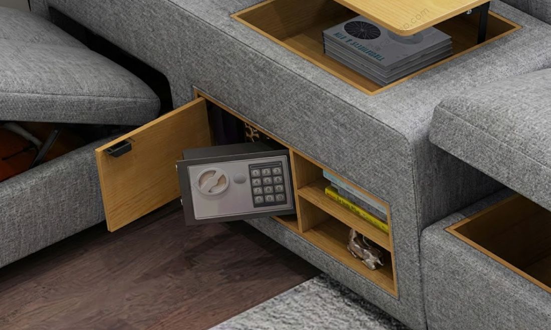 Hệ thống két sắt bảo mật được tích hợp tinh tế bên trong khung giường thông minh mã GMX050