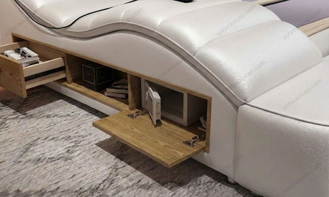 Giường ghế massage đa năng GM 048 có két sắt mini bằng kim loại chắc chắn có mật mã số an toàn 