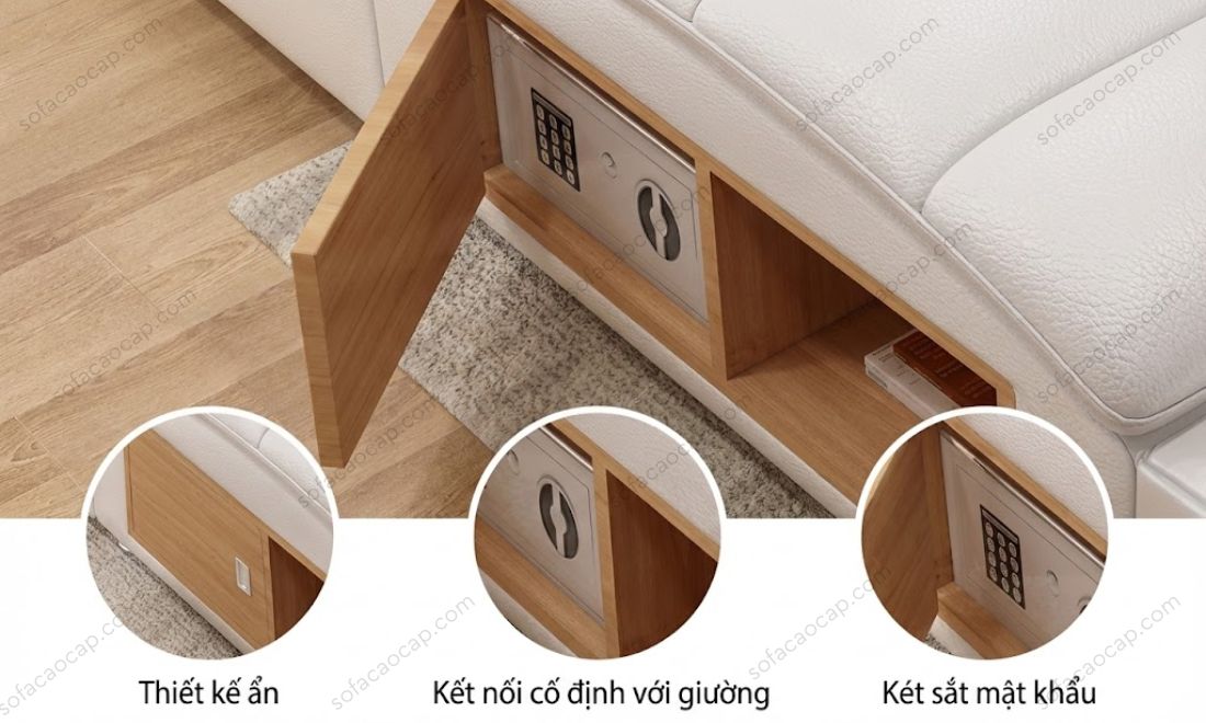 Giường ngủ massage thông minh tích hợp cả két sắt mini chắc chắn ở dưới gầm ghế massage 