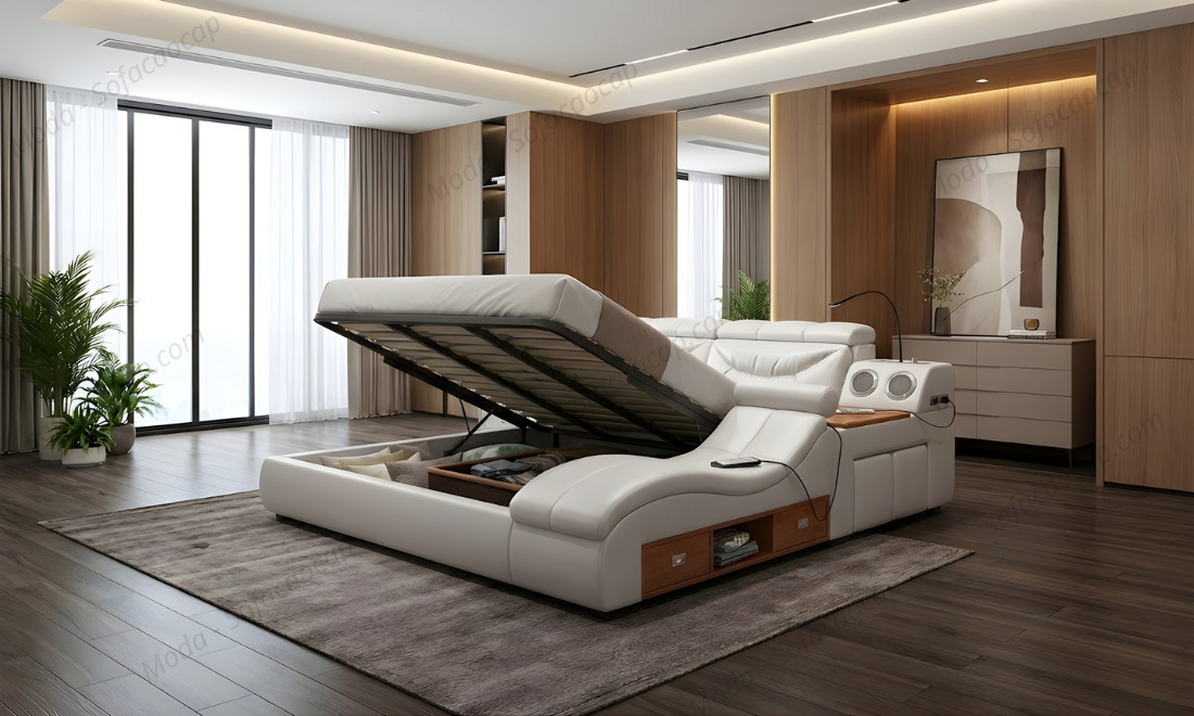 Khung giường ghế mát xa GM038 có thể nâng hạ và để đồ đạc bên dưới