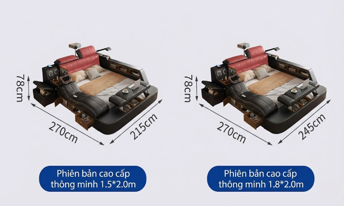 Kích thước của giường ngủ hiện đại đa năng GM 036