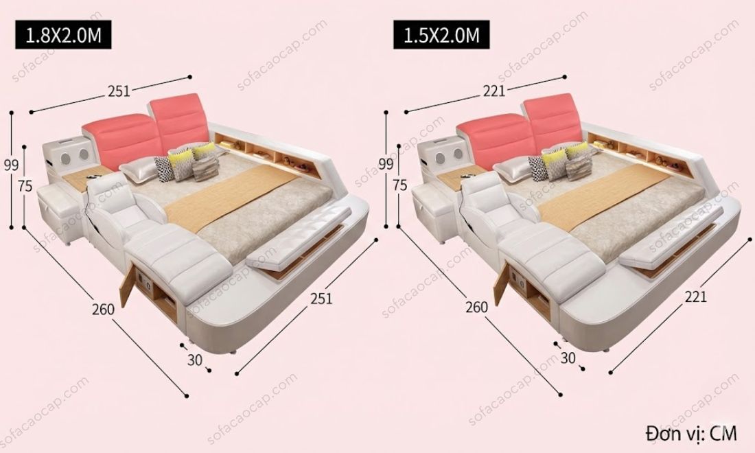 Kích thước của giường ngủ massage GMX 047