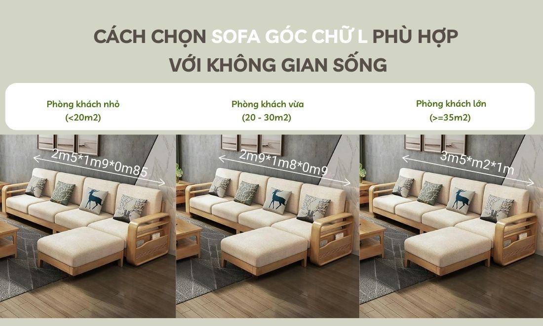 Cách chọn sofa góc hình chữ L có kích thước phù hợp với kích thước phòng khách nhà bạn 