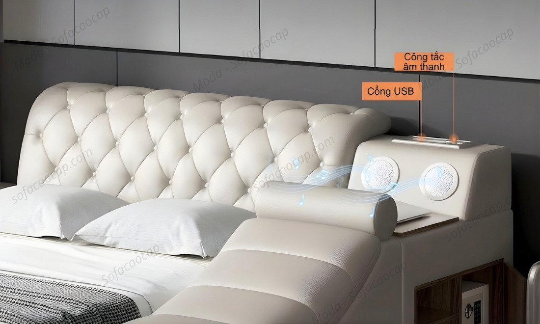 Giường tatami massage đi kèm loa bluetooth và cổng sạc usb 
