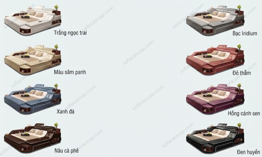 Bảng màu sắc đa dạng từ tone tối đến sáng của giường ngủ thông minh GMX049 tại nhà Nội Thất Moda 