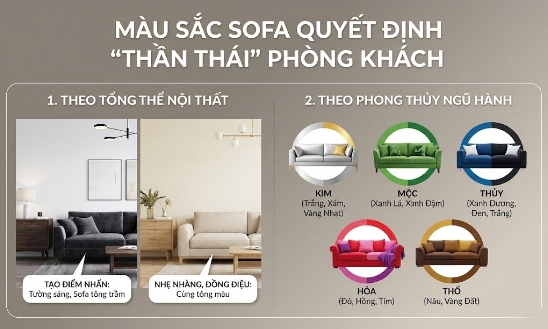 Chọn sofa chữ L có màu sắc hợp mệnh sẽ giúp gia chủ thu hút được nhiều may mắn, tài lộc 